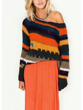 Hot & Delicious Chunky Knit Sweater M/L Mohair Stripe Color Block Oversized